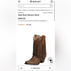 Ariat Gold Rush Western Boot Size 6.5 - Like New!